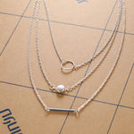 3 Piece Silver Layered Medallion, Long Bar, Hoop Choker Necklace - Geometric Photo 2