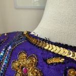 Vintage 80s Hudson’s Silk Purple Gold Bling Cropped Bolero Jacket S M Size M Photo 9