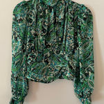 ZARA Green Blue High Neck Flowy Blouse Cropped Lightweight Women's size Small Photo 0