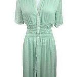 ZARA Mint Green V Neck Smocked Waist Soft Half Sleeve Maxi Shirt Dress Size S Photo 0