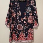 Ecote  Navy Blue Floral Bell Sleeve Mini Shift Dress Womens S Dark Moody Fall Photo 4