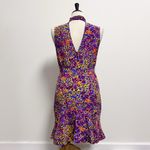 Saloni Blue Purple Floral Sleeveless Plunging V Neck Choker Neck Fleur Dress 8 Photo 3
