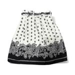 Ann Taylor NWT Linen Blend Black White Paisley Border A-Line Skirt 00 Petite Photo 1
