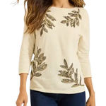 Tommy Bahama Tommy‎ Bahama Shirt Women Small Ivory Cotton Sequins Floral Tee Coastal Preppy Photo 0