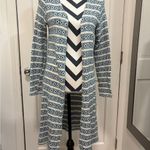Hanger 55 Maxi Cardigan Aztec Cowgirl Western White/ Blue Open Front Striped NWT Size M Photo 0