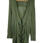 Umgee Sz Medium Green Ruffle Open Front Cardigan Sweater Hook Close Boho Cotton Photo 0