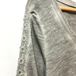 Free People Boho Gray Shell Stitch Lace Embroidered Long Sleeve Henley Shirt Top Photo 5