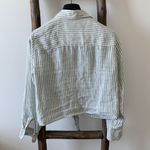 H&M  Linen Cropped Front Knot Button Down Shirt White and Green Striped / Size XS Photo 5