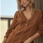 Free People FP BEACH Henley Brown Oversized Buttons Sweater Photo 0