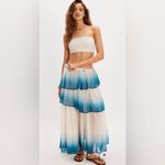 Free People NWT  dip into the tiers maxi skirt teal cream gypsy boho size medium Photo 3