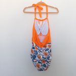 B2Prity Womens Swimsuit Size M Orange Blue Floral Halter One Piece Retro Summer Size M Photo 3