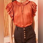 Ulla Johnson Elli Top Satin Blouse Shirt Orange Size 2 As Seen On TV Pleated Tie Photo 0