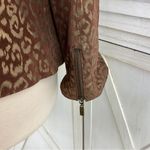 Pamela McCoy Metallic Leopard Print Leather Coat Brown Gold 1X‎ Zipper Front Photo 6