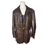 Vintage 70s Brown Leather Safari Jacket Belted Boho Utility Coat Women's M/L Size XL Photo 10