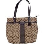 Coach  F28504 Brown Tan Signature Stripe Shoulder Tote Bag Purse Classic Logo Photo 0
