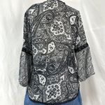 Lauren Ralph Lauren Black White Paisley Silk V Neck Blouse Womens L Balloon Slv Size L Photo 4