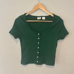 Levi's LEVI’S Women’s Green Short Sleeve Ribbed Button Down Cropped Top Large Photo 0