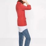 ZARA Front Zip Gold Snap Cinched Waist Military Utility Jacket Coral Pink Large Photo 3