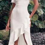 Lulus Eternal Bond White Satin Ruffled Flutter Sleeve Maxi Dress Photo 0