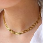 18K Gold coated on Titanium Steel Doble Ring Necklace Herringbone Womens Jewelry Green Photo 4