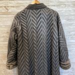 Vintage Womens S (No Size label) Coat Leather Long Chevron Pattern Lined Jacket Gray Photo 3
