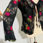 Connected Apparel Floral Black Wide Sleeves Lightweight Tie Front Cardigan 8 Photo 3