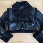 Maniere De Voir Jacket Faux Leather Plush Trim Detachable Sleeves Size US4 Black Photo 1