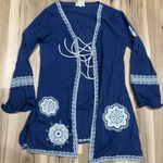 Mud Pie Embroidered Tie Front Kimono Women’s Large Photo 0