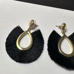 Loft Signed Gold Tone Dangle Drop Lot Of 2 Pierced Earrings Black Fringe Photo 1