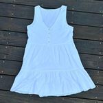 White Linen Mini Dress Babydoll Dress w/ Button Photo 0