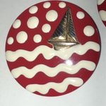 Vintage Red and White Polka Dot Nautical Sailboat Earrings Photo 1