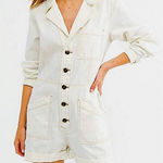 Free People Cotton/Linen Blend Elaine Shortalls Romper in Ivory, S Photo 0