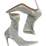Azalea Wang Opry Stiletto Sock Boots 11 Rhinestone Stretchy White Photo 0