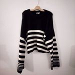 Z Supply  Alivia Striped Sweater Bell Sleeve Black and White Fuzzy Photo 1