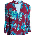 Anthropologie Womens Entro High Neckline Choker Floral Cutout Bell Sleeve Boho Top - Sz L Photo 0