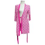 Laura Ashley  Short Robe with Belt Pink White Floral Medium Photo 2