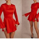 House Of CB NWOT  Sacha Red Bell Long Sleeves Satin Mini Dress sz L Photo 3