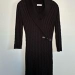 Calvin Klein S Cable Knit Sweater Dress Black 3/4 Sleeve Leather Strap Accent Photo 0