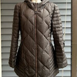 Fossil Andrew Marc Womens Brown Quilted Down Filled Hooded Mid Length Puffer Coat~L~ Photo 0