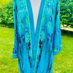 Bob Mackie  Plus Size Kimono Floral Silky Flowy Blue & Green Open Front Photo 2