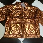 NWT Tach Geo Quilted Puffer Coat Metallic Bronze Copper Jacket Cottagecore sz L Gold Size L Photo 6