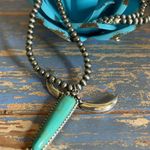New Blue and Silver Longhorn Pendant on 18” Beaded Navajo Style Chain Photo 5