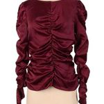 Andrew Marc Marc New York Burgundy Wine Ruched Long Sleeved Blouse Size M Photo 0