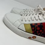 Diane Von Furstenberg  Tess 9 Lace Up Sneakers Gold & Red Stripe & Floral Design Photo 5
