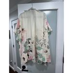 Vince Camuto Floral Print Open Front Kimono Cardigan Cream Pink Green One Size Photo 7