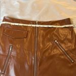 Brown Faux Leather Mini Skirt with Zipper Details Size L Photo 4