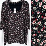 NWT J. Jill Women's Wherever Floral Crew Neck 3/4 Sleeve Blouse Black XL Petite Photo 1