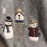 Gray Christmas Women's Sweater Snowman Embroidery Snowflakes Winter Size L Photo 2