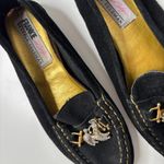 VTG Black Suede Loafers POODLE DOG CHARMS Womens 7 Designer Quirky Leather Shoes Photo 5