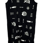 Vintage M. Max Sleeveless Black Dress Painted Fish Tribal Plus Size 1X long Art Photo 0